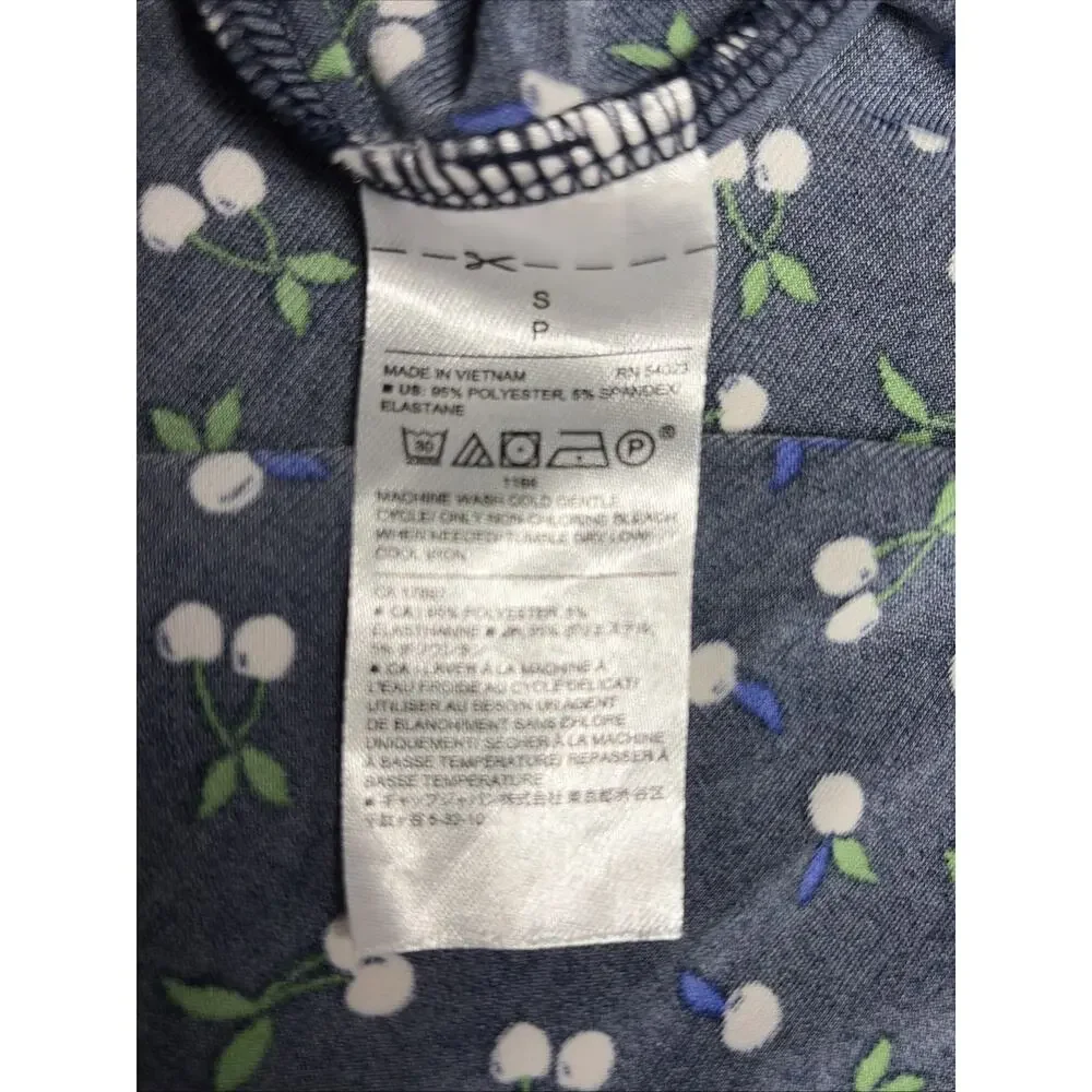 Banana Republic Navy Blue w/White Cherry Print - Short Puff Sleeves - Size Small